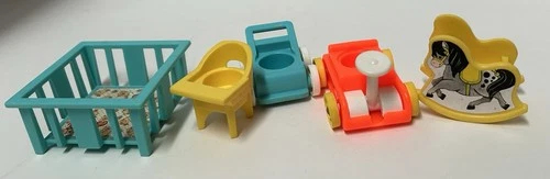 Vintage Fisher Price Little People Nursery Baby Furniture Accessories Lot