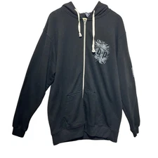 J America Men Zip Hoodie XXXL Black Engineered Defense Graphic Skater Streetwear