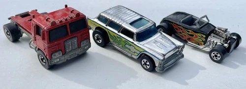 Vintage 1970s Hot Wheels Chrome Alive ‘55 BW Hot Rod, Redline Truck