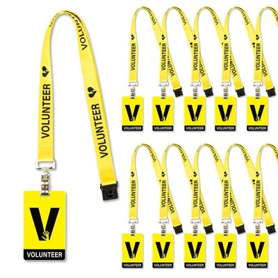 25 Sets Volunteer Lanyard with PVC Pass Card Visitor ID Badge for Events