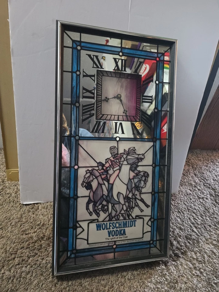 Framed Wolfschmidt Vodka Stained Glass Clock Mirror - Spirit of the Czar Vodka - Image 3 of 4