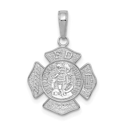 14K White Gold Polished Small Solid St. Florian F.D. Badge Charm Pendant