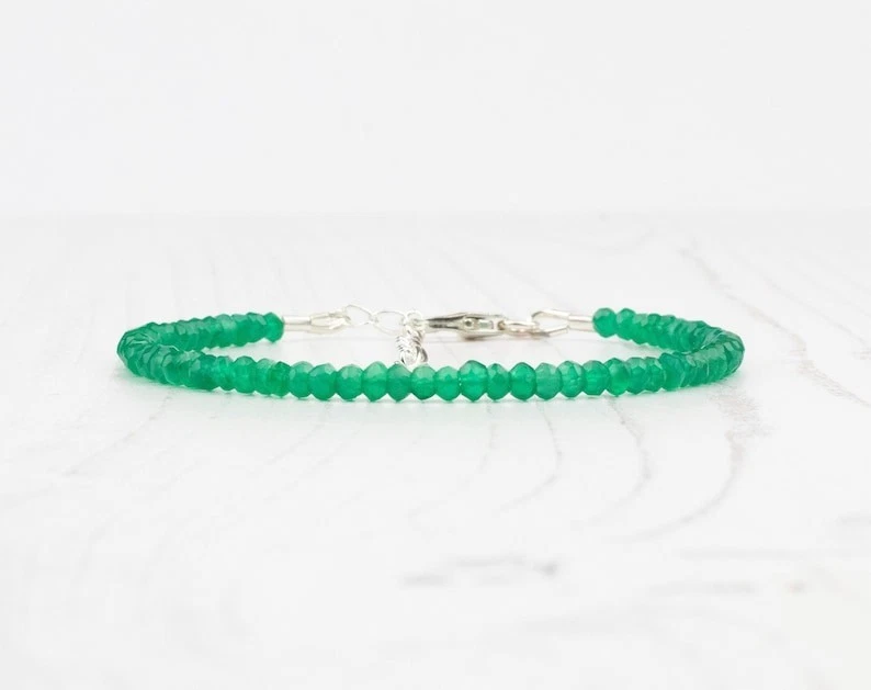 Brazalete de piedras preciosas rondelle facetadas de ónix verde de 3-4 mm curación hombres mujeres 6-8" Foto 2 de 4