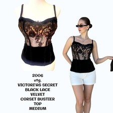 y2k 2006 victoria's secret black lace velvet Bustier Corset top Medium