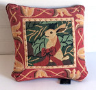 Tapisserie Tapestry Pillow Christmas Rabbit French Country 9x9 Red Bow