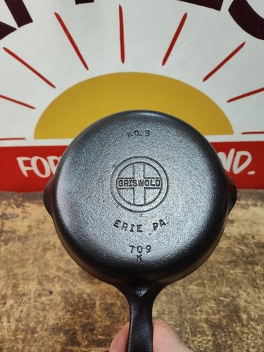 Fully Restored GRISWOLD #3 Cast Iron SKILLET 6" SMALL BLOCK LOGO Seasoned Flat
