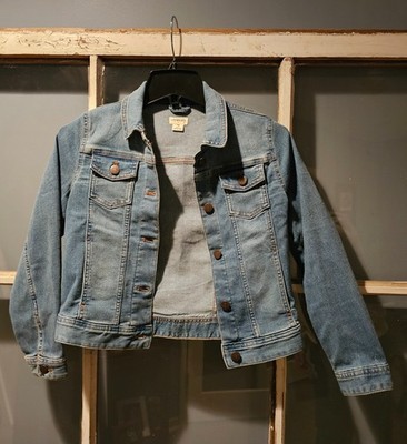 Crewcuts J Crew Jean Jacket Girls Youth 10 Button Medium Wash Blue Denim Stretch