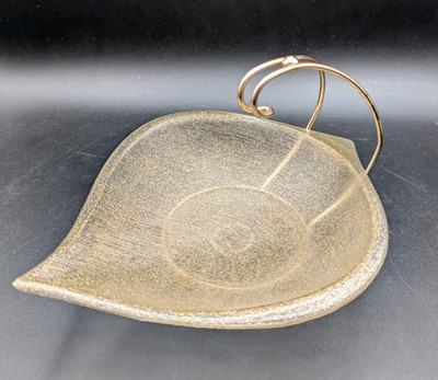 Styson Art Products Gold Fleck Acrylic Bowl Dish Brass Wire Holder MCM