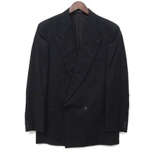 GIORGIO ARMANI Shadow Stripe Peak Lapel Double Tailored Blazer Black 48"