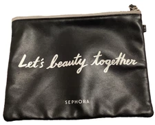 Sephora Black White Striped Lets Beauty Together Zippered Makeup Accessories Bag