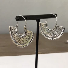 Boma 925 Sterling Silver Half Crescent Tribal Dangle Earrings 7.44grams