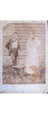 1890s North Carolina Couple Photo-Man's Watch Chain Detail Spindle Chair