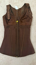 Women’s Brown Overbust Bustier Corset XS Boned Wide Straps Zip Hook & Eye