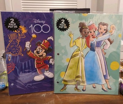 Disney School Folders - Both Unused - 1 Disney 100th 2 Pack And 1 Princess