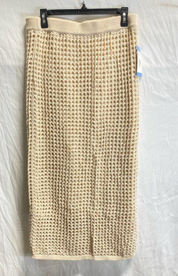 NWT Steve Madden Womens Beige Crochet Midi Straight & Pencil Skirt Size Large