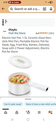 Olayks Electric Hot Pot 1.5L Mini Hot Pot Electric Cooker Non-Stick Cooking Pot