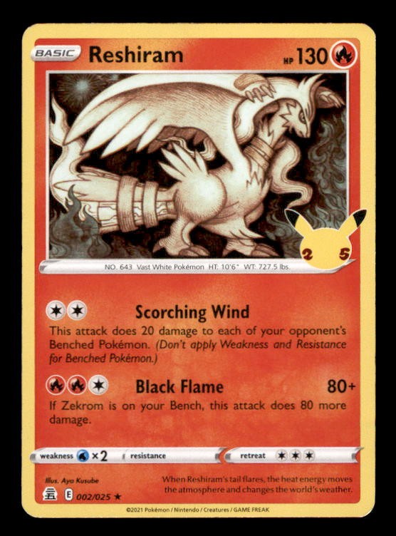 Reshiram 002/025 Rare Celebrations Pokemon Holo Near Mint