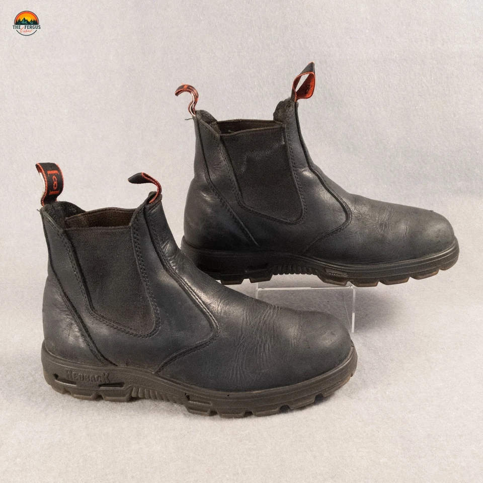 Redback Chelsea Work Boots Black Leather Easy Escape Pull-On Workwear Men's 8 - Image 3 of 4