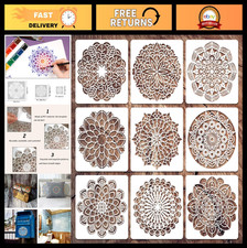 9Pcs Reusable Mandala Stencils Kit - Plastic Dotting Templates for DIY Art Cra