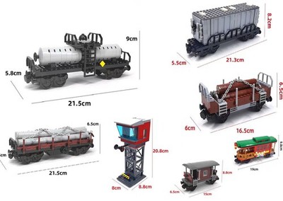 MOC building blocks train tracks, block carriages, caves, waiting hall Toy set
