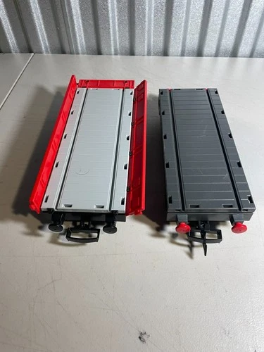 Vintage Playmobil Train Cargo Flatbed Car Lot - PM-CG-403 - Red & Grey