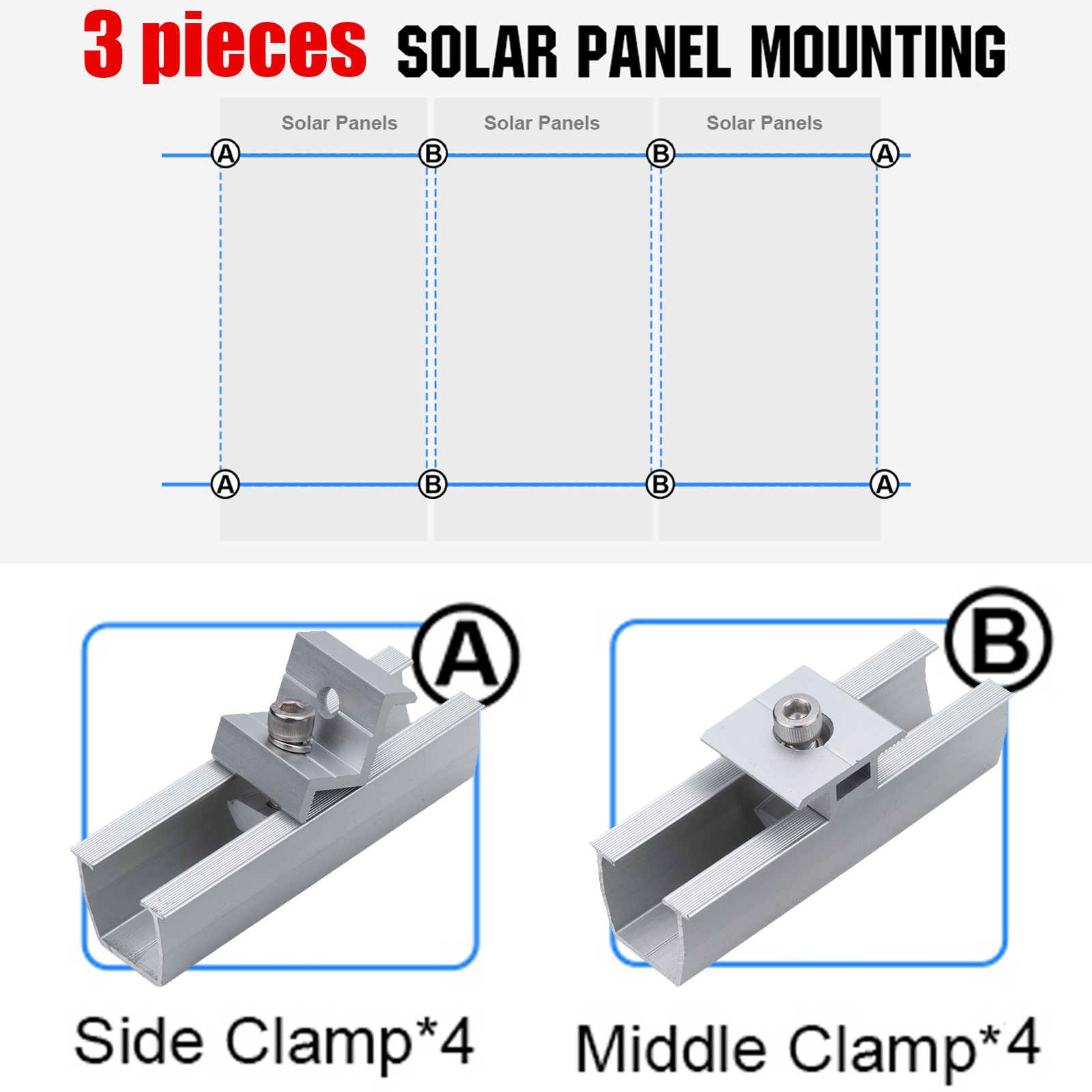 Solar Panel Mounting Rail Brackets Connector Kit for Metal/Tin/Flat/Sheet Roof