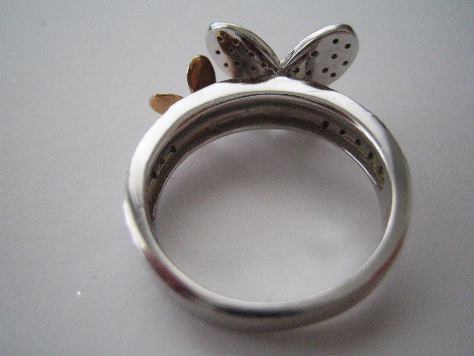 14k Solid White & Rose Gold Double Butterfly Ring… - image 5