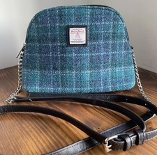 Glen Appin Harris Tweed Blue Green Tartan Wool Check Crossbody Bag