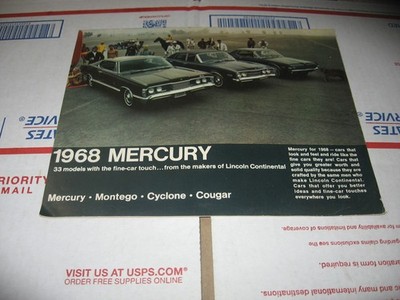 1968 MERCURY COUGAR, CYCLONE, AND MONTEGO NEW CAR BROCHURE