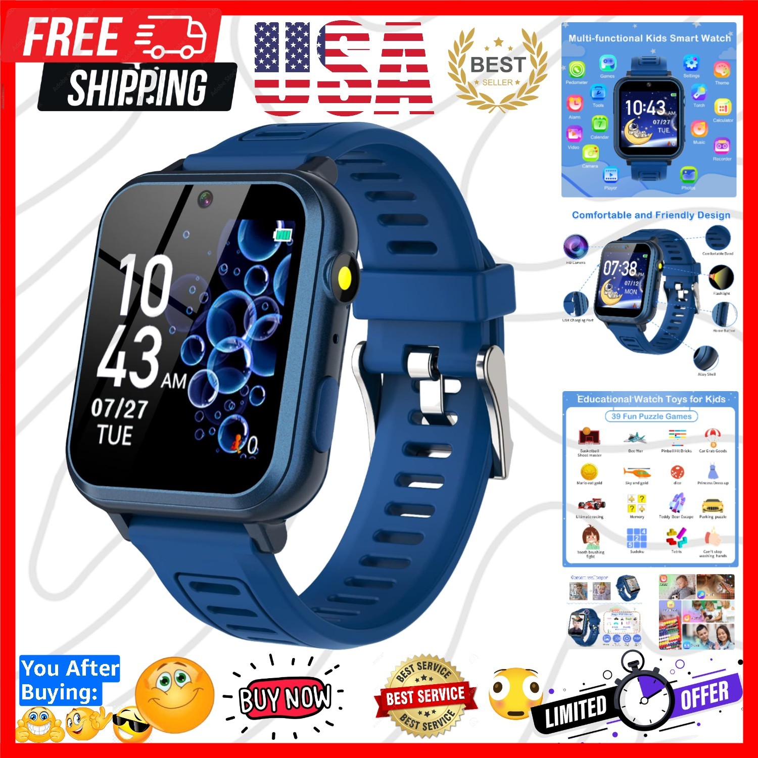 Smart Watch for Kids with 39 Games Alarm Clock, Touchscreen,