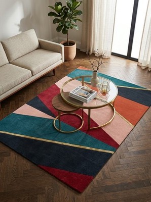 Luxury Hand Tufted Rug Geometric Area Rug | Nz Wool Rug Custom Sizes Available 