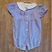 Vintage Y2K Gingham Patterned Floral Embroidered Baby Romper Size 3 To 6 Months