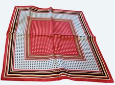Vtg Red  White Pocket Square Scarf w Geometric Stripe  Polka Dot-Like Pattern