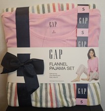 GAP Women  s Flannel Pajama Set Pink Stripe Cotton Pants Soft Long Sleeve Top NEW
