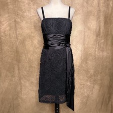 Vintage Y2K Collection Dressbarn Floral Ruffled Mesh Formal Midi Dress Black 