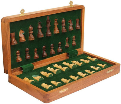 Magnetic Travel Chess Board Set - Classic Wood Staunton 7 X 7 Inch Pocket Chess