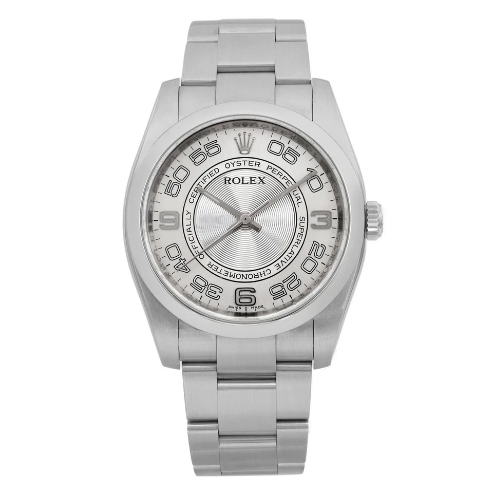 Rolex Oyster Perpetual 36mm Steel Concentric Silver Dial Mens Watch 116000