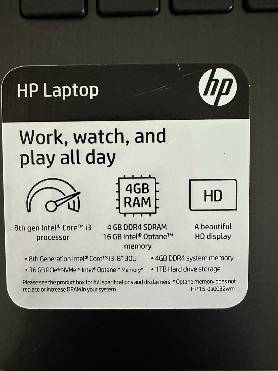 HP 15-DA0032WM 15.6 inch 2.2 GHz Core i3 i3-8130U 4GB DDR4-SDRAM