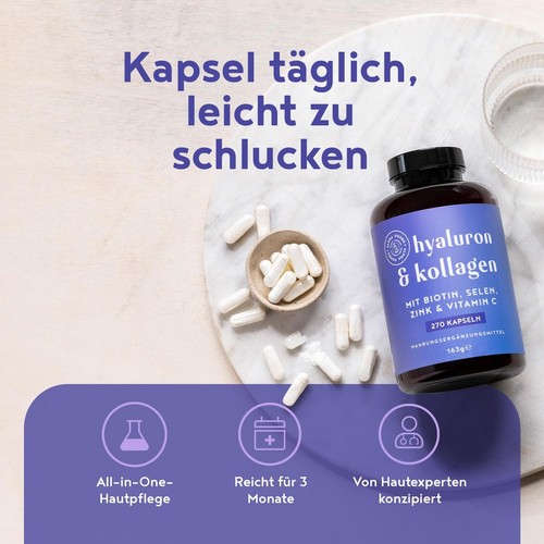 Hyaluron & Kollagen Komplex | 270 Kapseln | Hochdosiert mit Hyaluronsäure Biotin - Bild 5 von 12