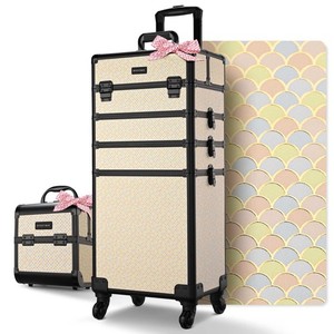 BYOOTIQUE Makeup Train Case w/ Cube Case Cosmetic Organizer Art Deco Pastel