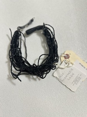 NWT Brunello Cucinelli Beaded Black Spinel Multi Strands Leather Collar Necklace