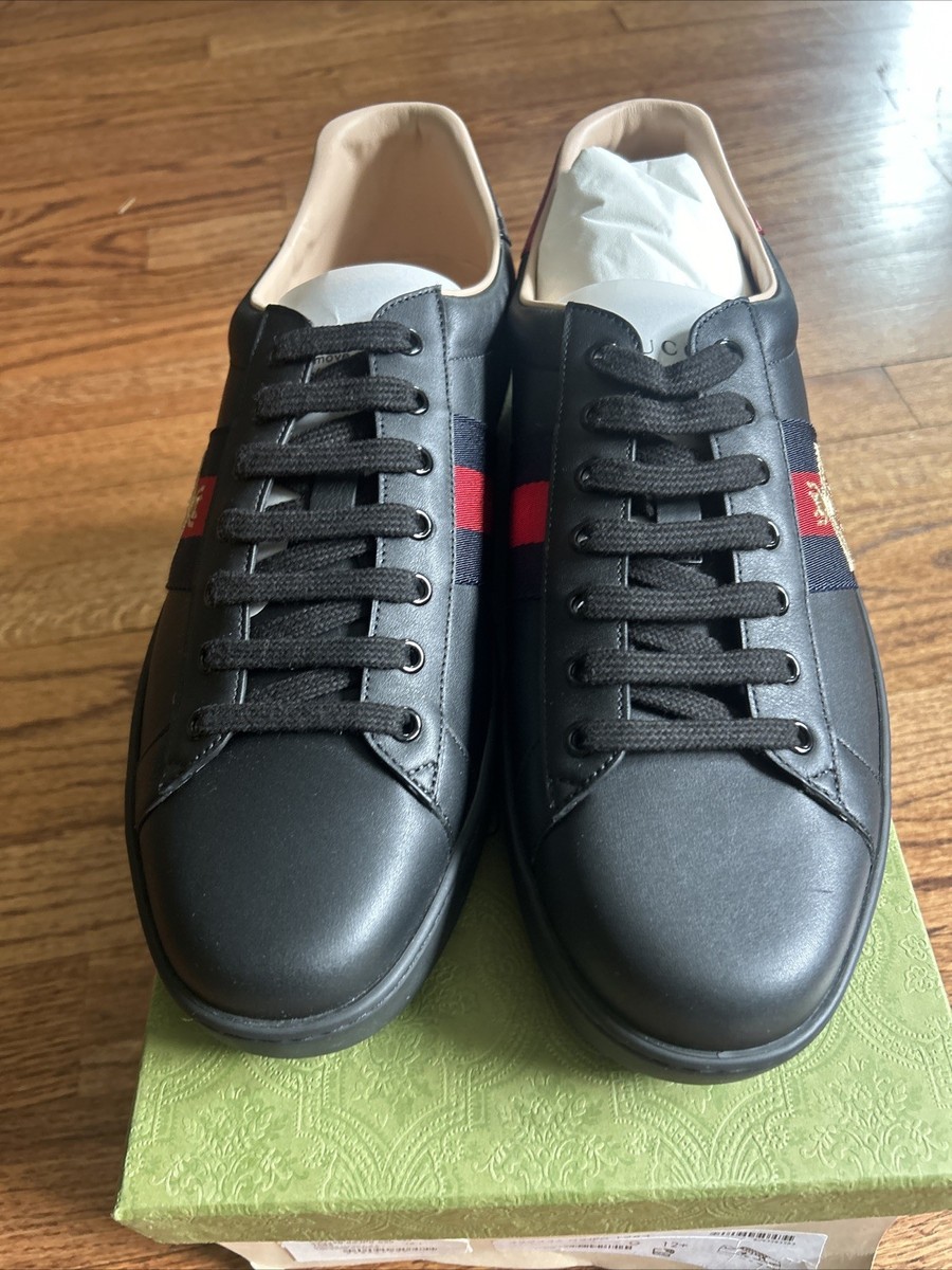 GUCCI Men's Ace Black Bee Sneakers 429446 O2JP0 1284 Size 12+ (US