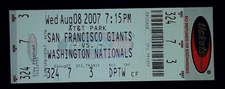 Barry Bonds Career HR #757 Giants Nationals Unused Ticket Stub Stamped 8/8/2007