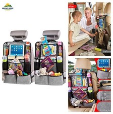 Backseat Car Organizer Kick Mats 9 Storage Pockets Tablet Holder 2 Pack Gray