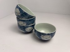 Vintage Japanese Yunomi Tea Cups Set of 4 Blue White Plum Blossom