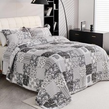 Patchwork Quilt Set Floral Plaid Reversible Bedspread Coverlet Set Cotton Queen