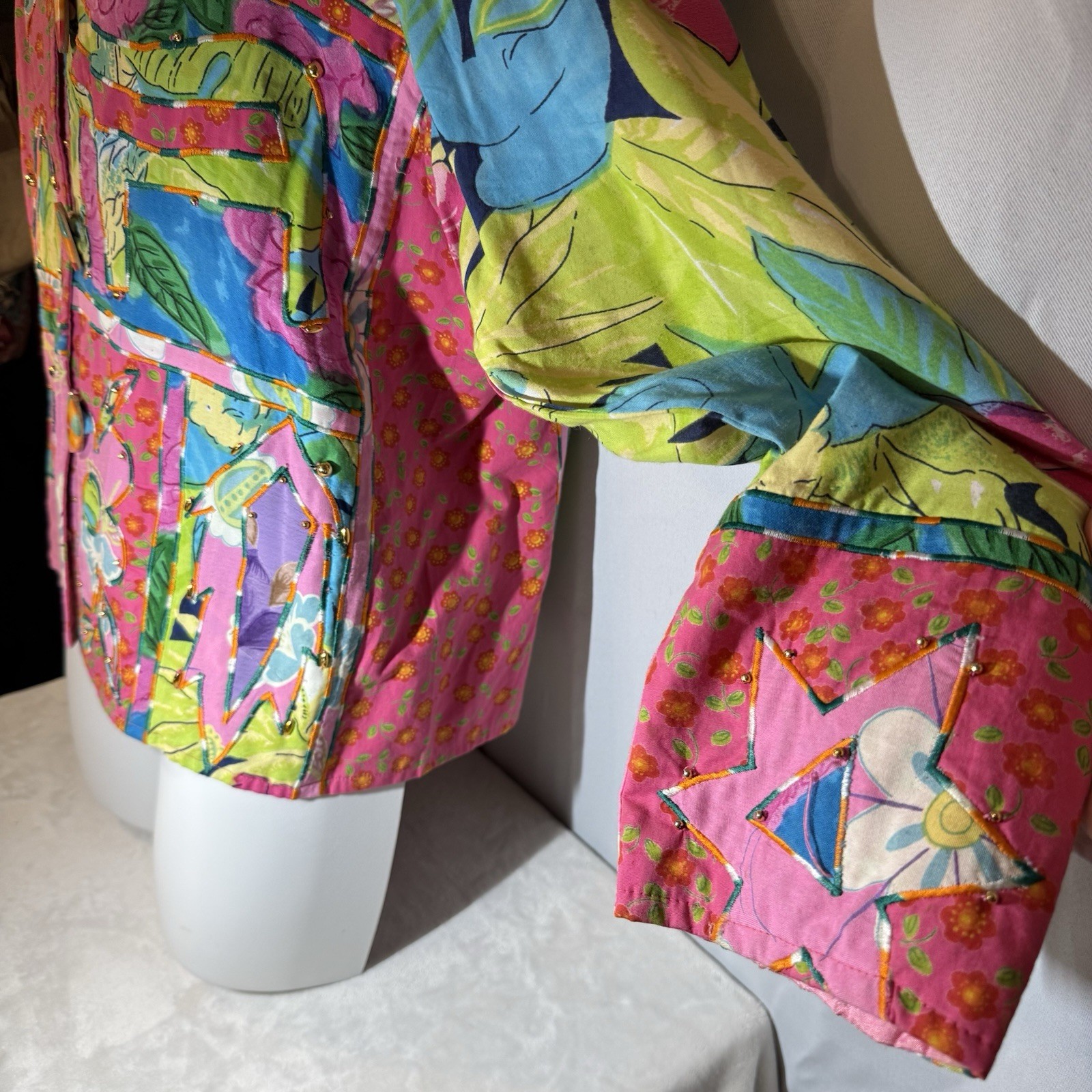 Sandy Starkman Patchwork Art Jacket 100% Rayon Em… - image 4