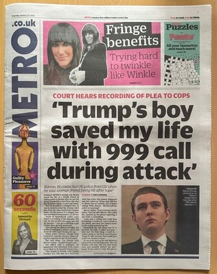 Metro 22. Januar 2026 | Trumps Junge rettete mein Leben mit 999 Anruf während des Angriffs