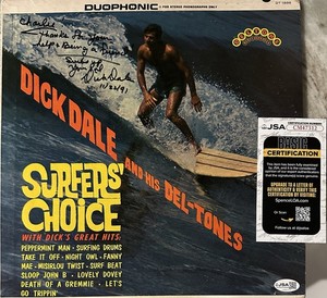 DICK DALE Signed SURFERS’ CHOICE LP Album..BEACH ROCK LEGEND (d.2019) JSA COA