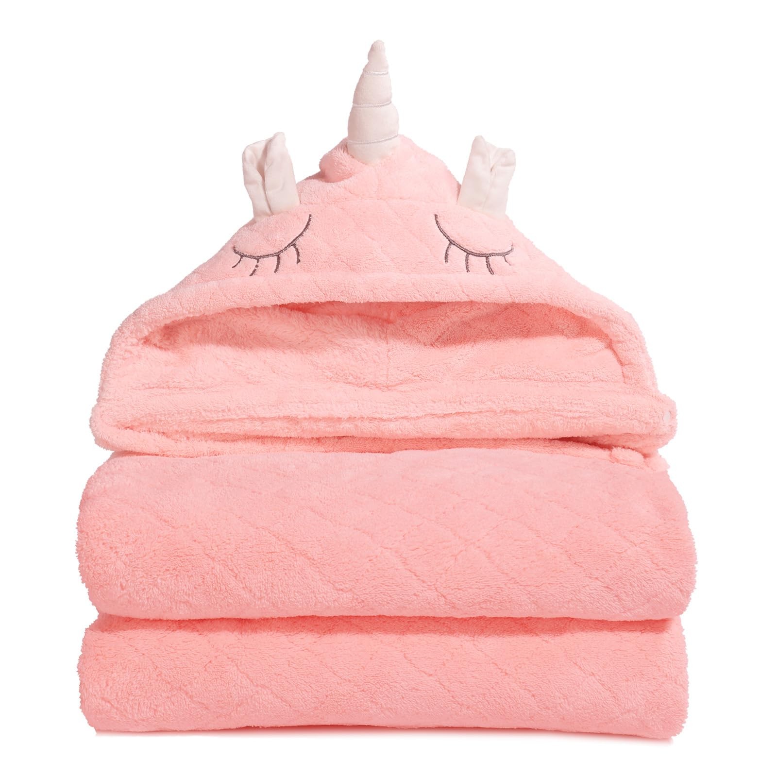 WODHOY Toddler Hooded Towel, Pink Unicorn Coral Fleece Girls Bath Towel